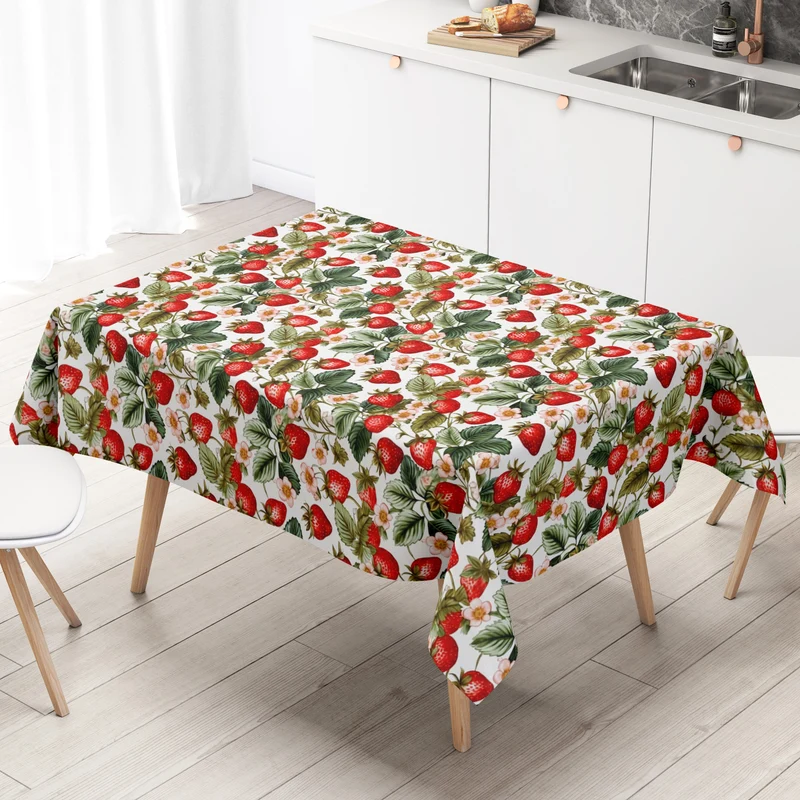 Wachstuch Tischdecke K150282 Erdbeeren auf weiß eckig rund oval