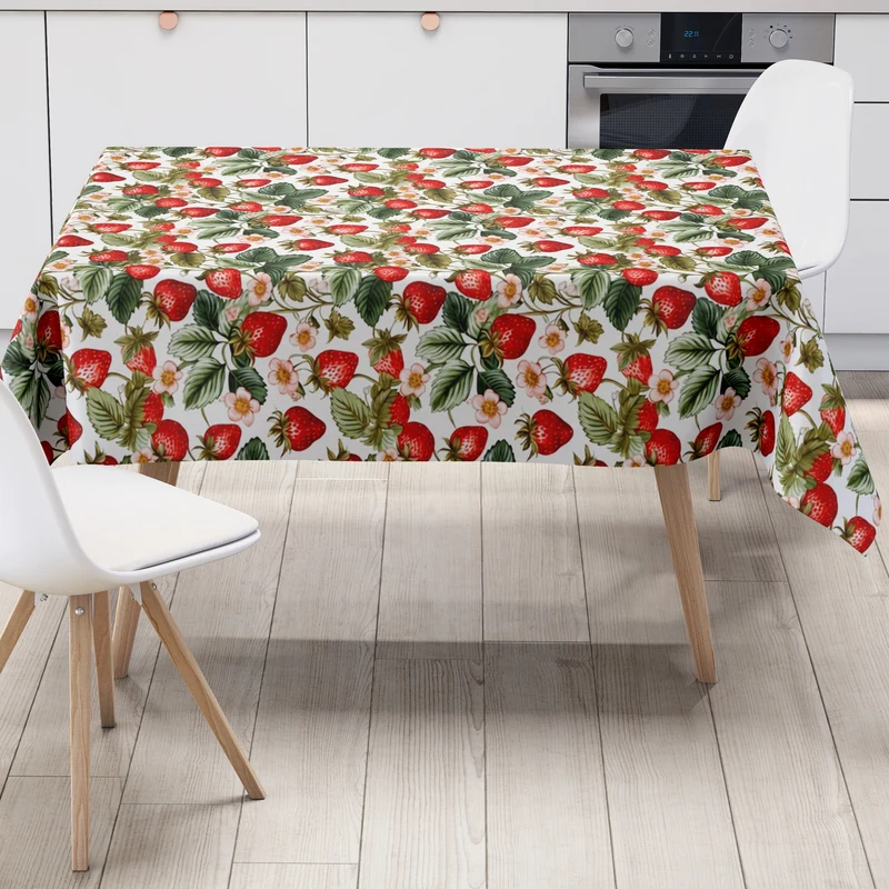 Wachstuch Tischdecke K150282 Erdbeeren auf weiß eckig rund oval
