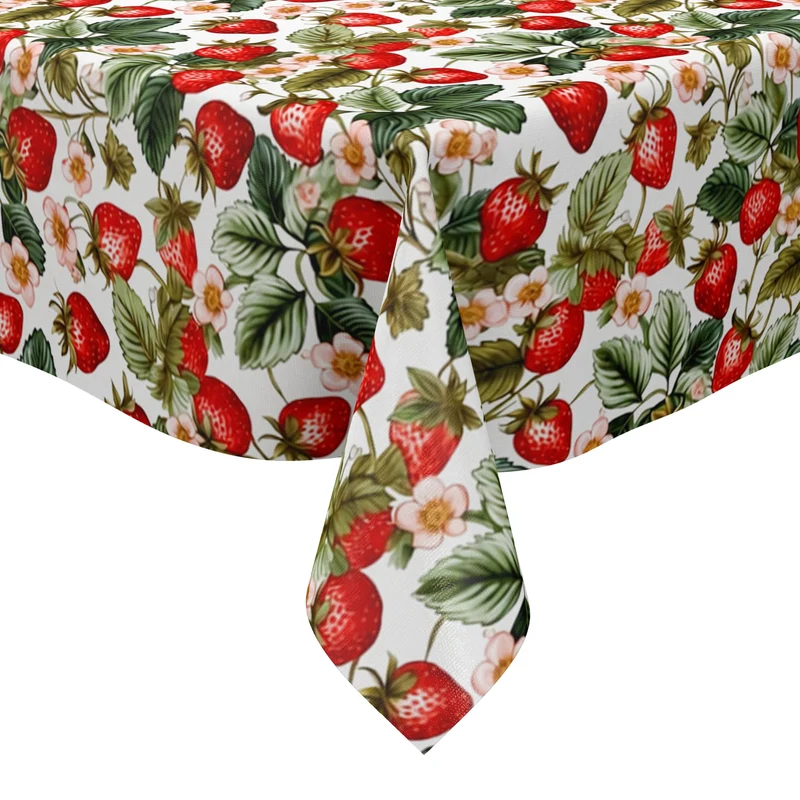 Wachstuch Tischdecke K150282 Erdbeeren auf weiß eckig rund oval