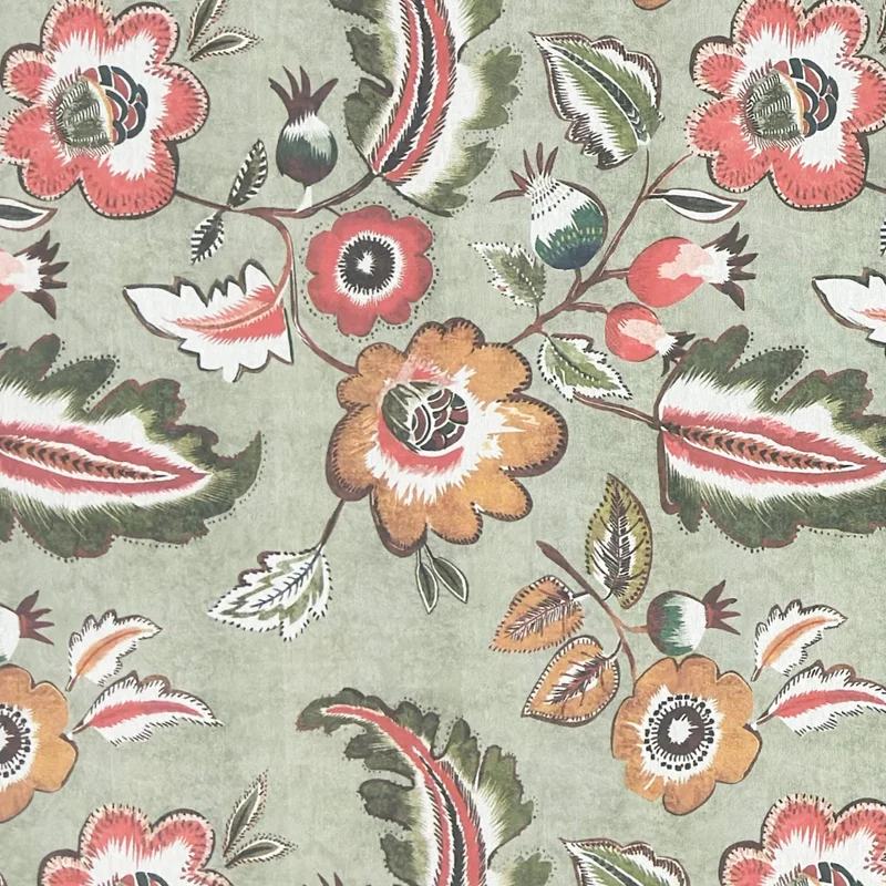 Jacquard Tischdecke aus beschichteter Baumwolle mit Fleckenschutz EcoNova BRADLEY olivgrün Blumen Blüten eckig rund oval