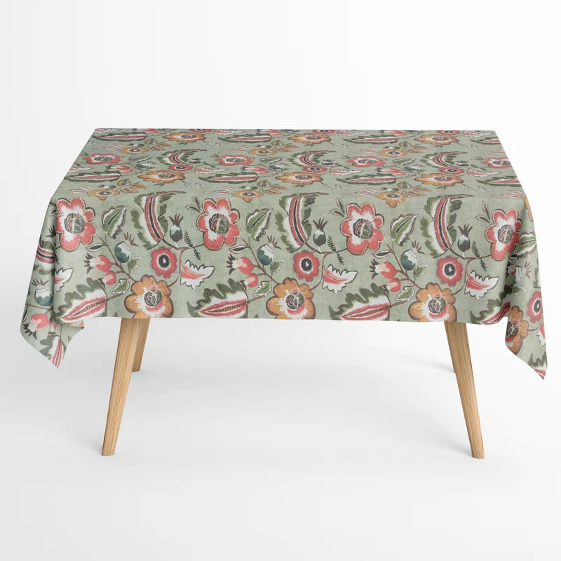 Jacquard Tischdecke aus beschichteter Baumwolle mit Fleckenschutz EcoNova BRADLEY olivgrün Blumen Blüten eckig rund oval