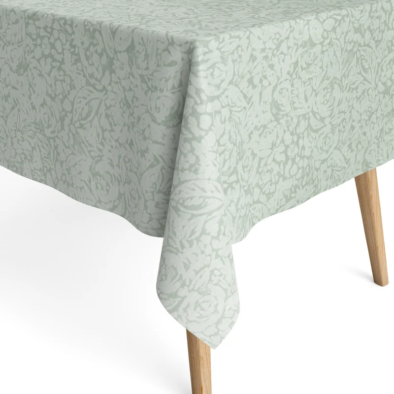 Jacquard Tischdecke aus beschichteter Baumwolle mit Fleckenschutz EcoNova FEROE salbeigrün florales Muster eckig rund oval