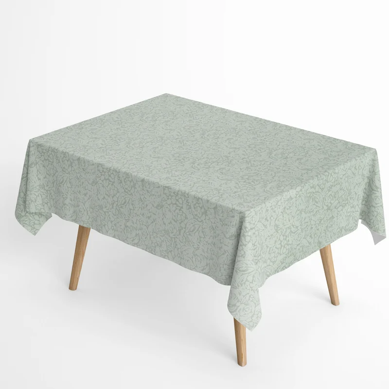 Jacquard Tischdecke aus beschichteter Baumwolle mit Fleckenschutz EcoNova FEROE salbeigrün florales Muster eckig rund oval