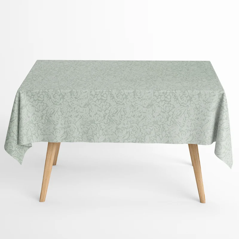 Jacquard Tischdecke aus beschichteter Baumwolle mit Fleckenschutz EcoNova FEROE salbeigrün florales Muster eckig rund oval