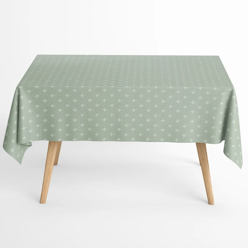 Jacquard Tischdecke aus beschichteter Baumwolle mit Fleckenschutz EcoNova LUNEL VERDE salbeigrün Blätter eckig rund oval