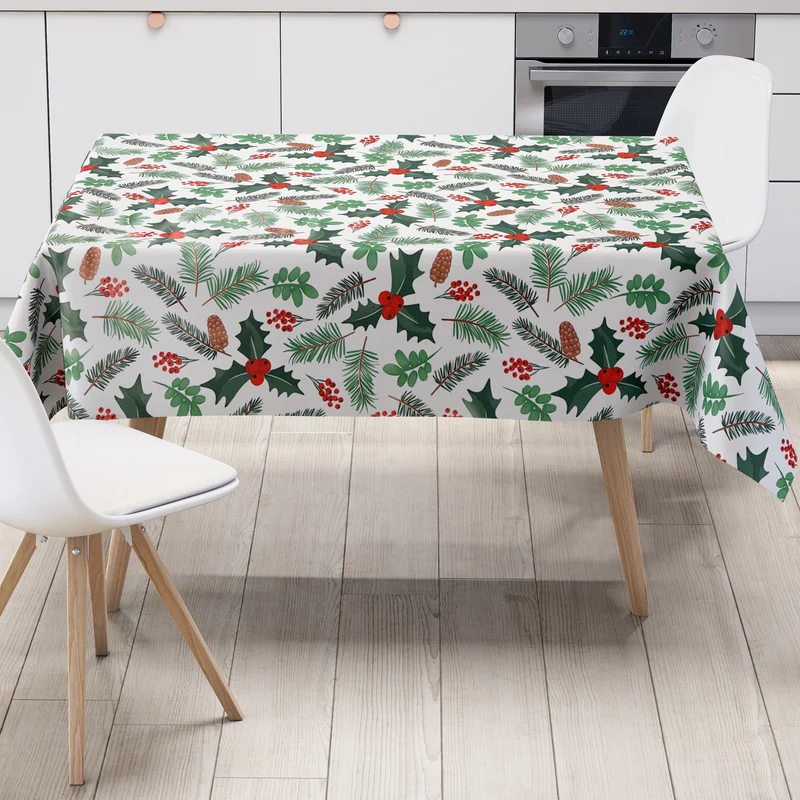 Wachstuch Tischdecke B5092-02 weiß Weihnachten X-Mas Tannenzweige eckig rund oval