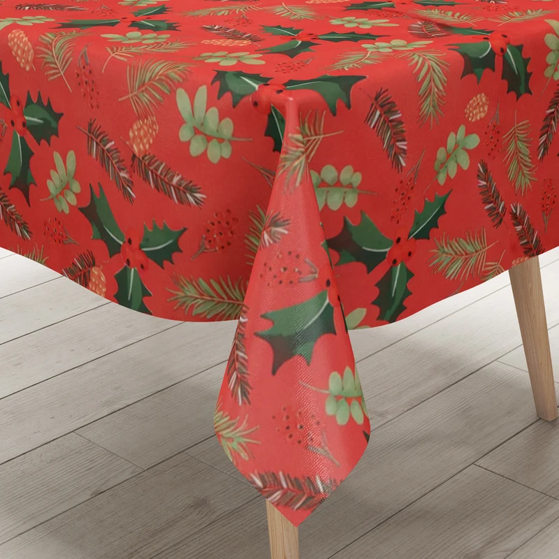 Wachstuch Tischdecke B5092-01 rot Weihnachten X-Mas Tannenzweige eckig rund oval