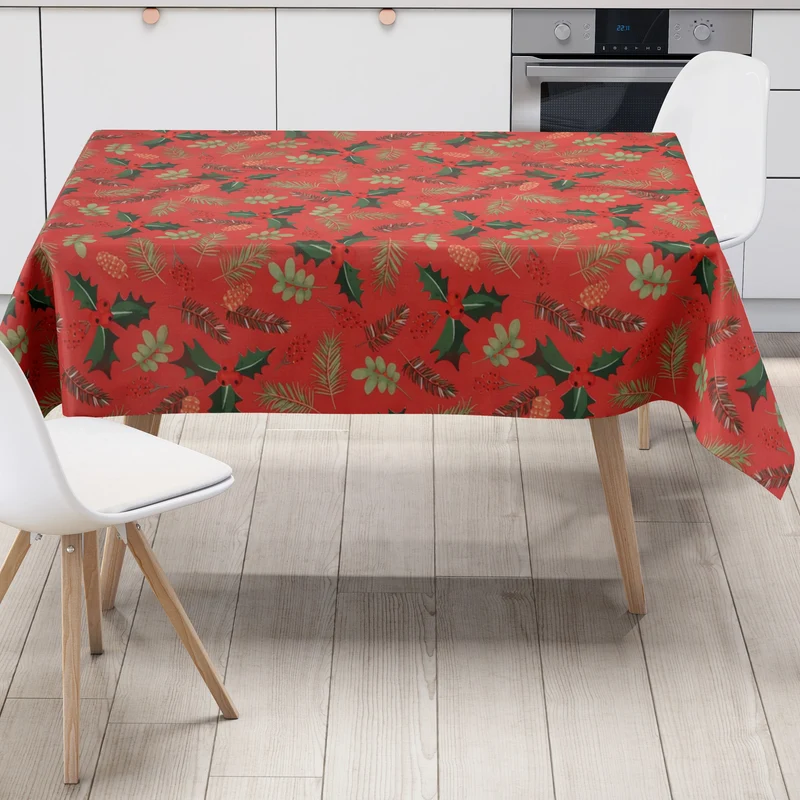 Wachstuch Tischdecke B5092-01 rot Weihnachten X-Mas Tannenzweige eckig rund oval