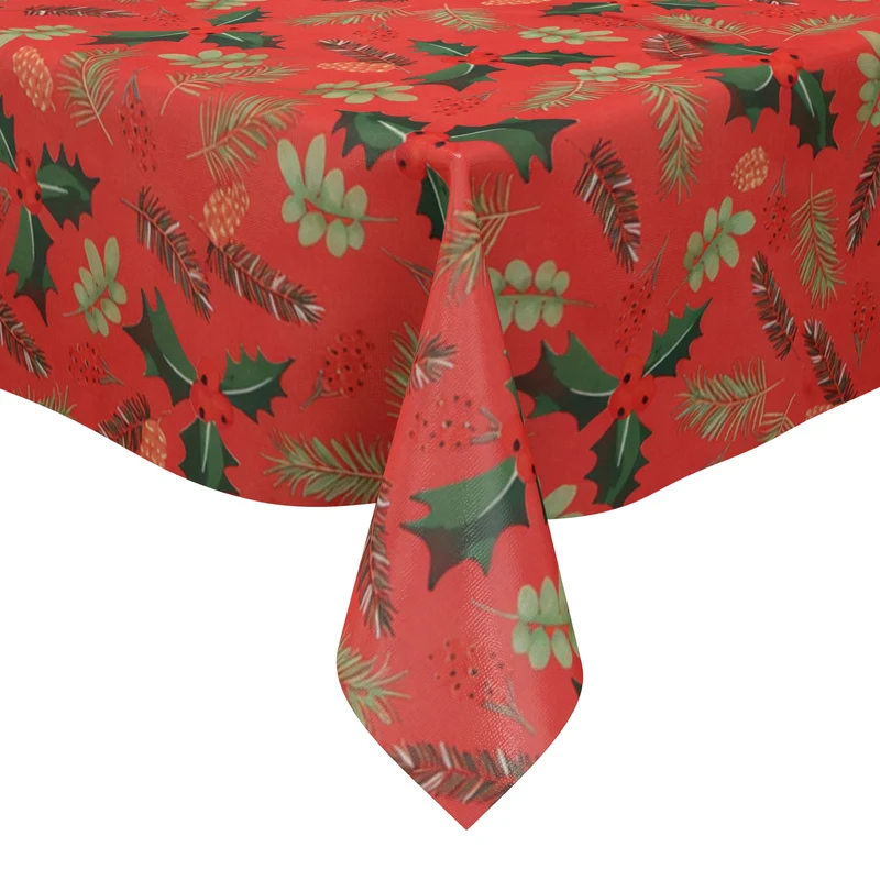 Wachstuch Tischdecke B5092-01 rot Weihnachten X-Mas Tannenzweige eckig rund oval