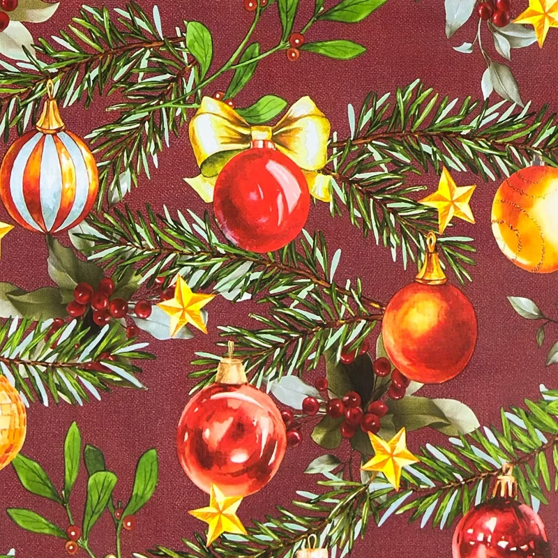 Wachstuch Tischdecke geprägt B5091-02 bordeaux Weihnachten Christbaumkugeln und Tannenzweige eckig rund oval