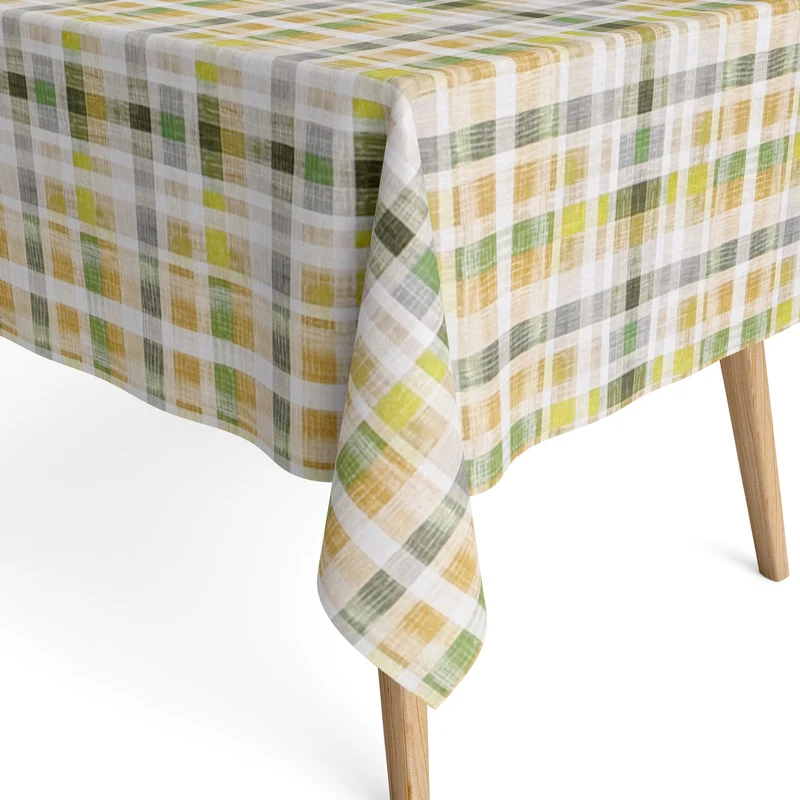 Jacquard Tischdecke aus beschichteter Baumwolle mit Fleckenschutz FINEAS VERDE kariert grün eckig rund oval