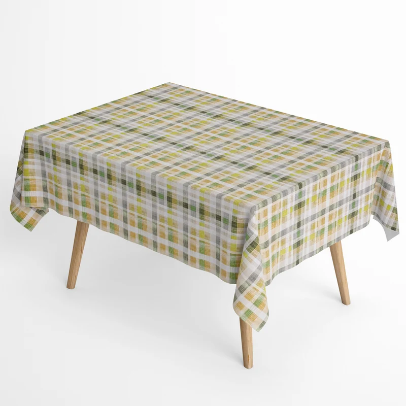 Jacquard Tischdecke aus beschichteter Baumwolle mit Fleckenschutz FINEAS VERDE kariert grün eckig rund oval