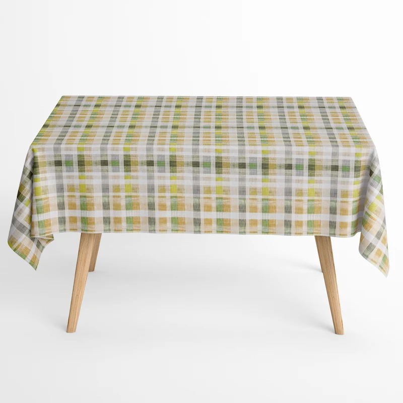 Jacquard Tischdecke aus beschichteter Baumwolle mit Fleckenschutz FINEAS VERDE kariert grün eckig rund oval