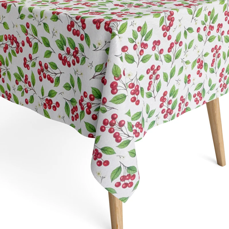 Jacquard Tischdecke aus beschichteter Baumwolle mit Fleckenschutz CERZAS Kirschblüten und Kirschen eckig rund oval