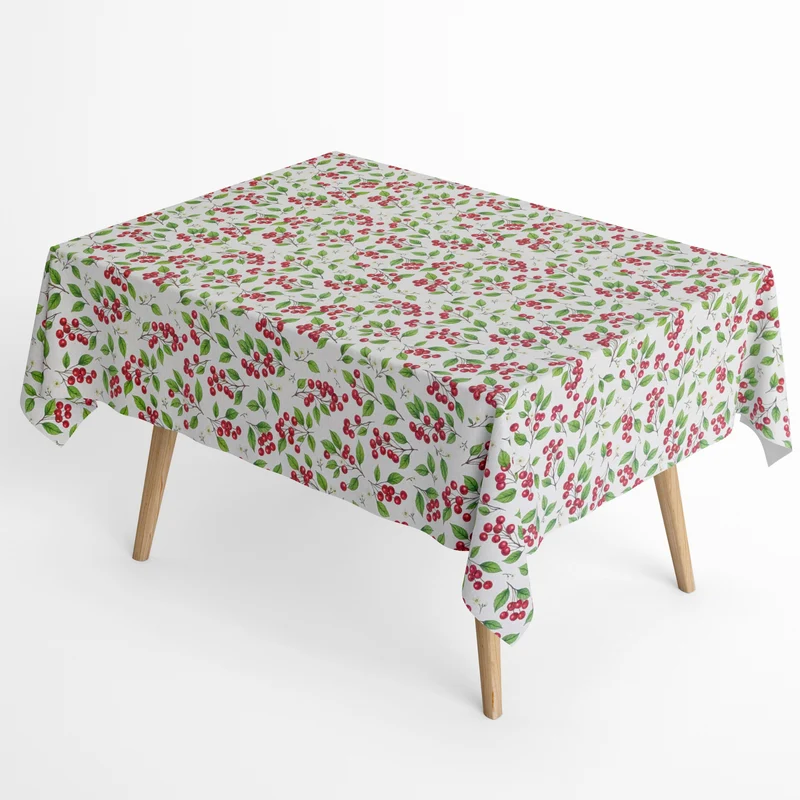 Jacquard Tischdecke aus beschichteter Baumwolle mit Fleckenschutz CERZAS Kirschblüten und Kirschen eckig rund oval