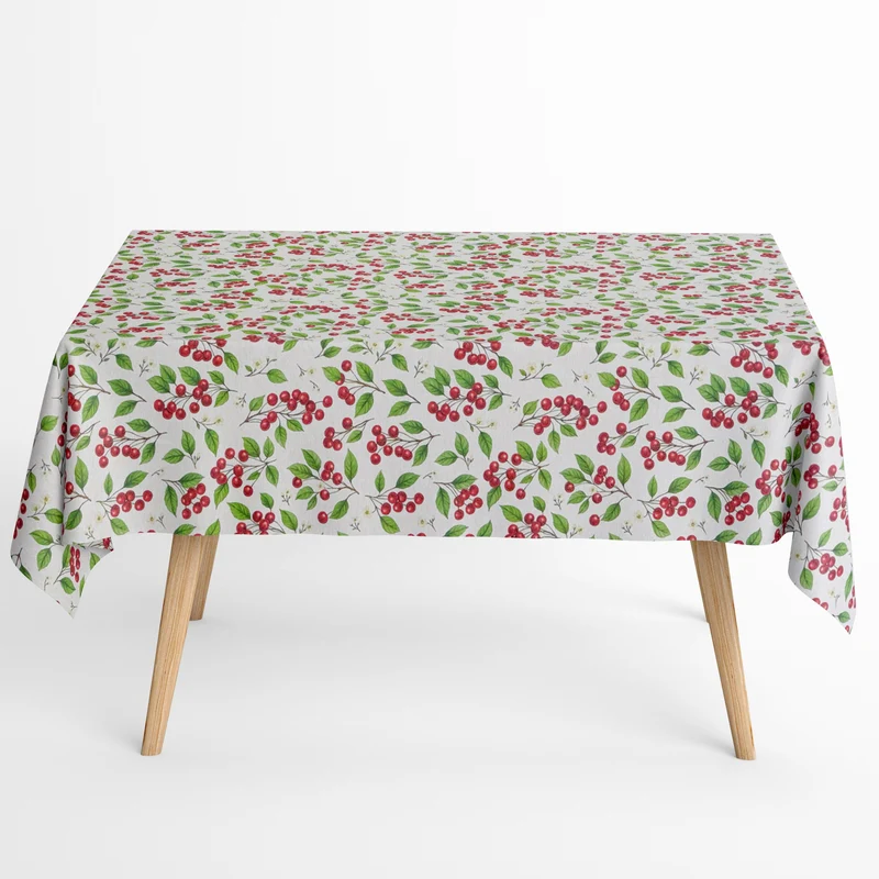 Jacquard Tischdecke aus beschichteter Baumwolle mit Fleckenschutz CERZAS Kirschblüten und Kirschen eckig rund oval