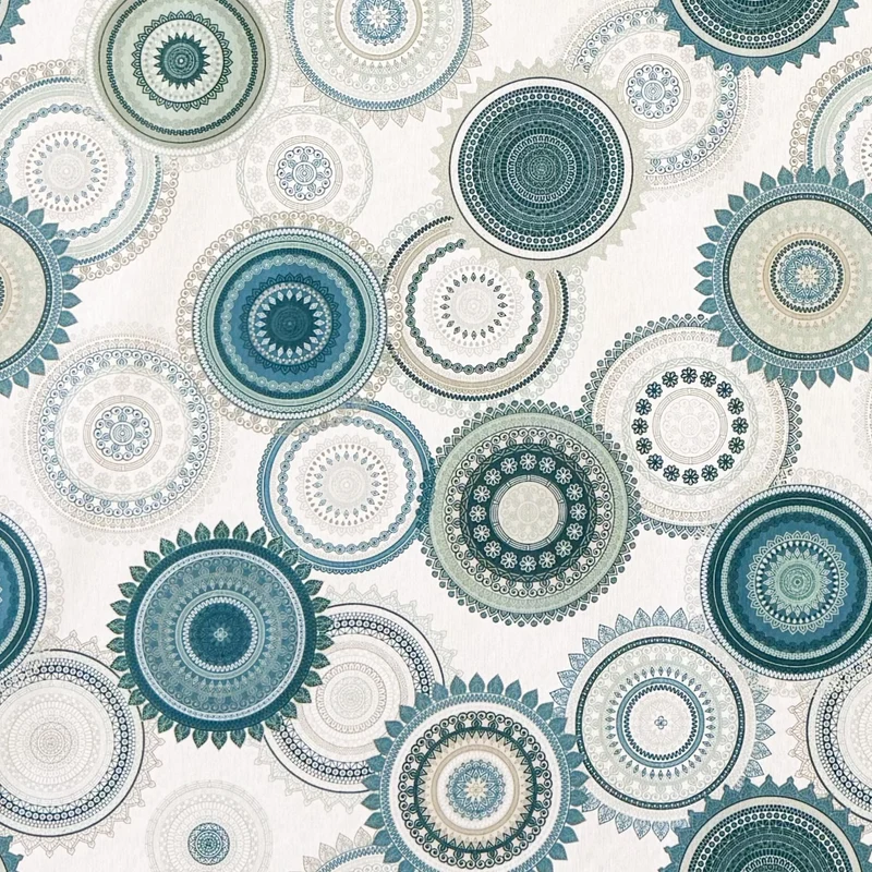 Jacquard Tischdecke aus beschichteter Baumwolle mit Fleckenschutz MANDALA16 petrolfarben Mandala eckig rund oval