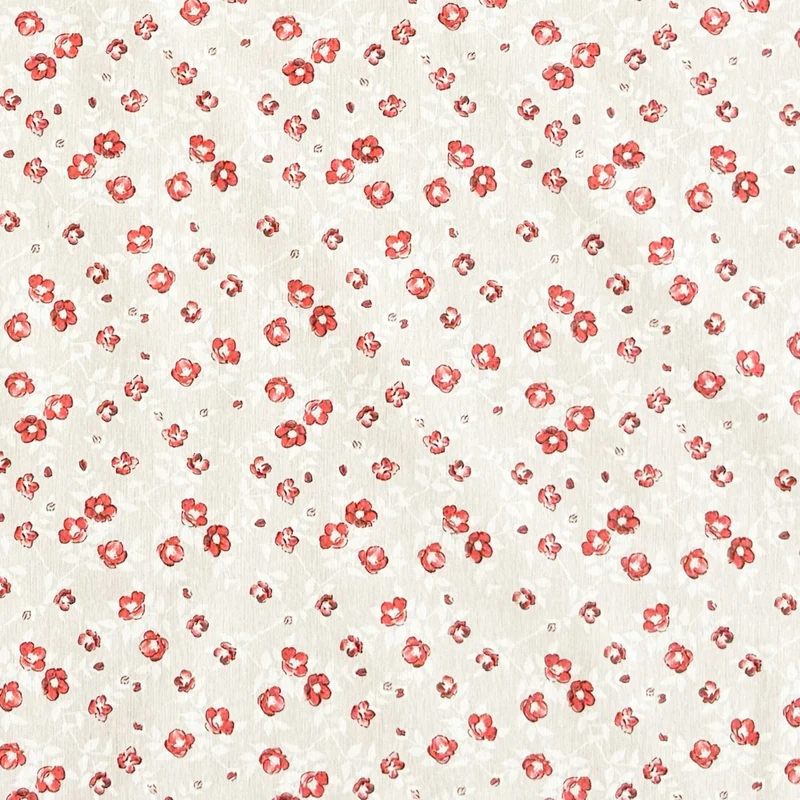 Jacquard Tischdecke aus beschichteter Baumwolle mit Fleckenschutz LLERENA rote Blüten auf beige eckig rund oval