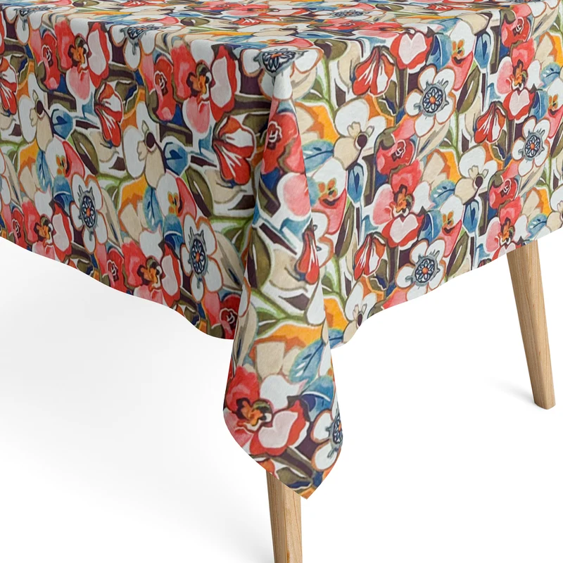 Jacquard Tischdecke aus beschichteter Baumwolle mit Fleckenschutz ANACO buntes Blumenmeer eckig rund oval