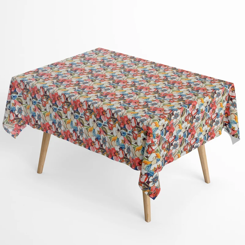 Jacquard Tischdecke aus beschichteter Baumwolle mit Fleckenschutz ANACO buntes Blumenmeer eckig rund oval