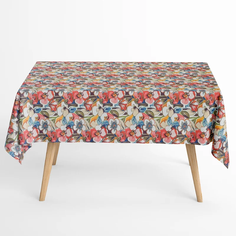 Jacquard Tischdecke aus beschichteter Baumwolle mit Fleckenschutz ANACO buntes Blumenmeer eckig rund oval