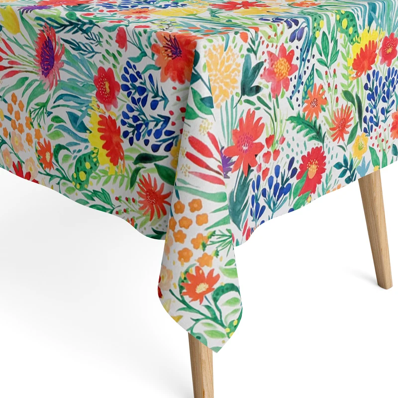 Jacquard Tischdecke aus beschichteter Baumwolle mit Fleckenschutz DANZAMULTI weiß Blütenmeer eckig rund oval