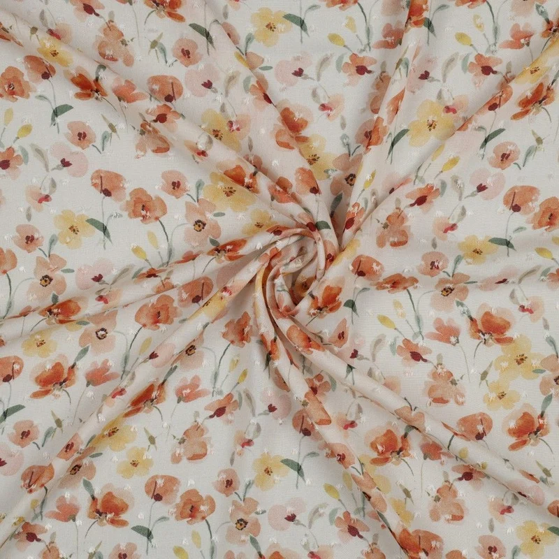 Gorgeous Orange viscose dobby flowers Dress Fabric M1846