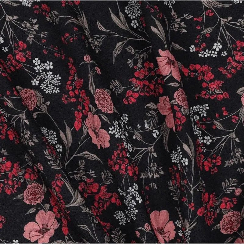 Gorgeous Black radiance viscose Floral Dress Fabric M1849