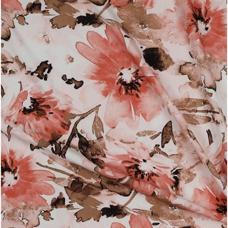 Gorgeous Coral Watercolour flower viscose Dress Fabric M1852