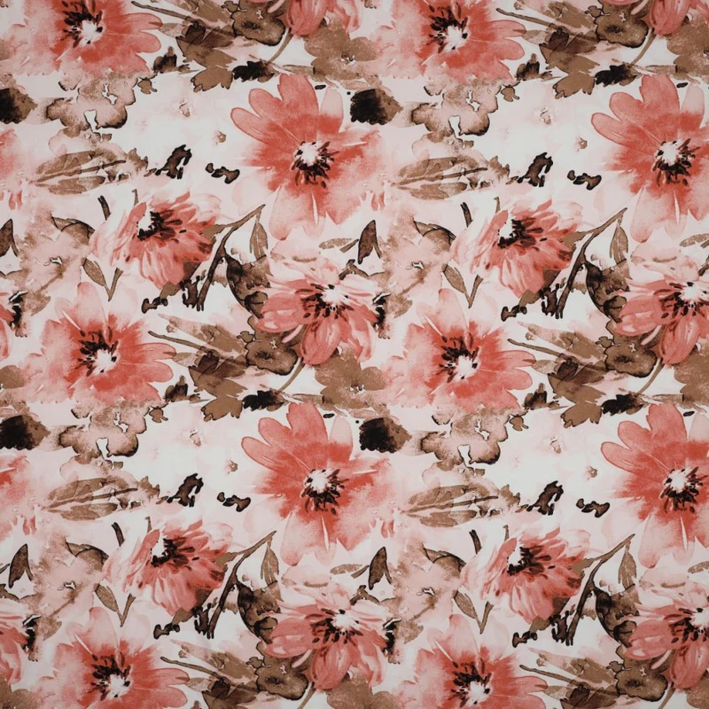 Gorgeous Coral Watercolour flower viscose Dress Fabric M1852