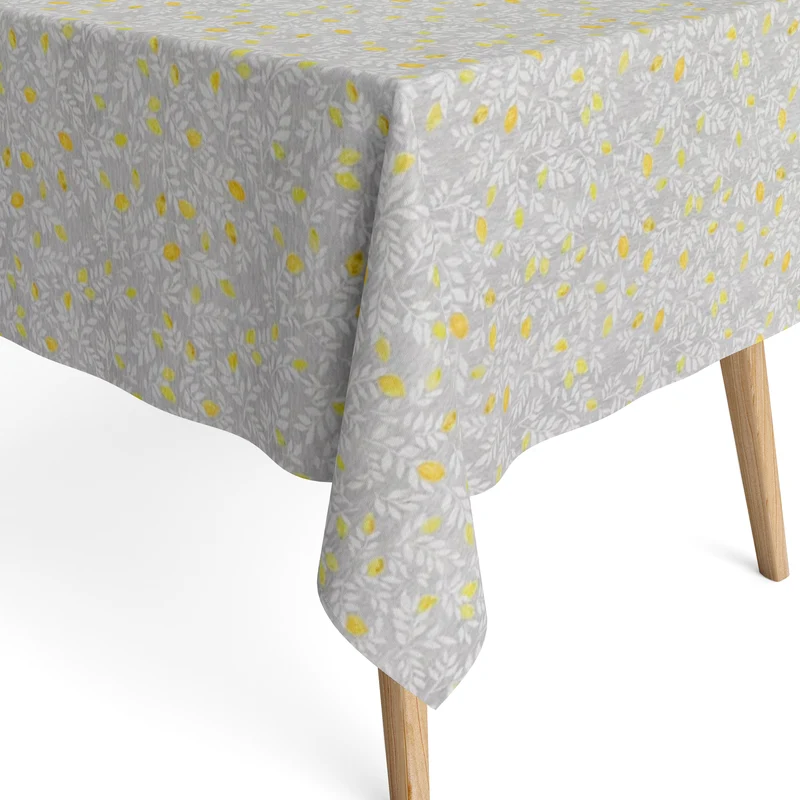 Jacquard Tischdecke aus beschichteter Baumwolle mit Fleckenschutz PETIT CITRON hellgrau Zitronen eckig rund oval