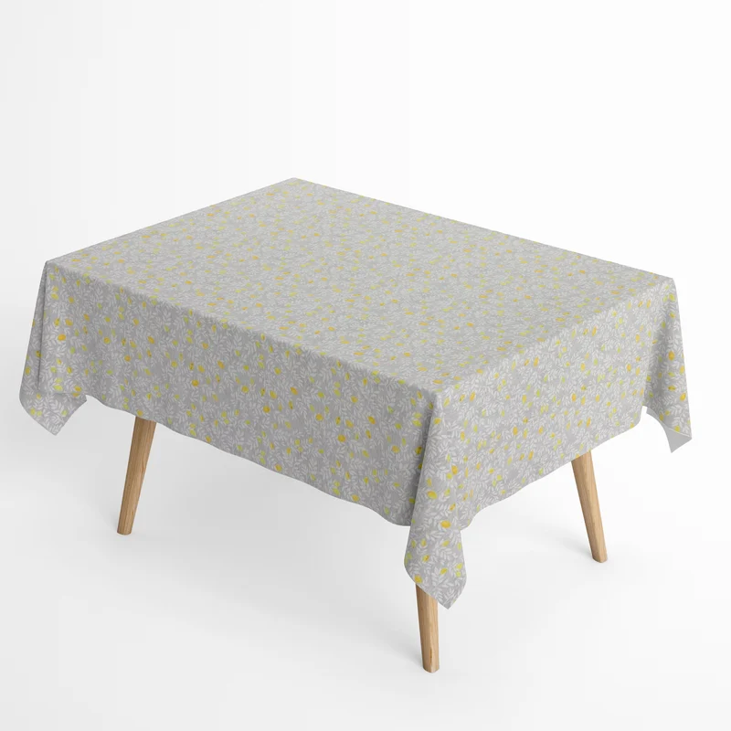 Jacquard Tischdecke aus beschichteter Baumwolle mit Fleckenschutz PETIT CITRON hellgrau Zitronen eckig rund oval