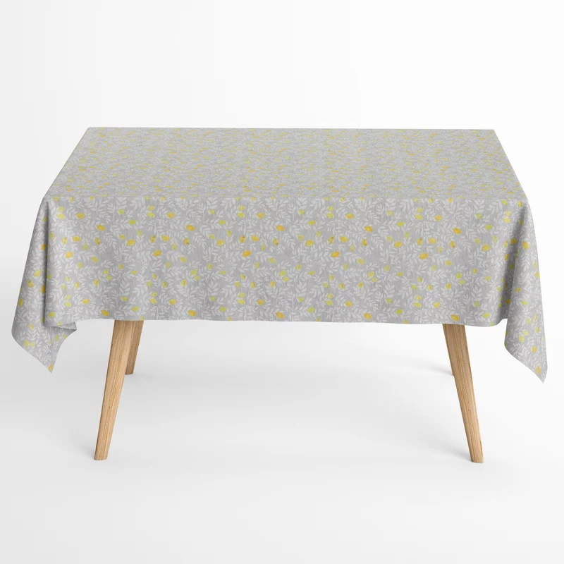 Jacquard Tischdecke aus beschichteter Baumwolle mit Fleckenschutz PETIT CITRON hellgrau Zitronen eckig rund oval