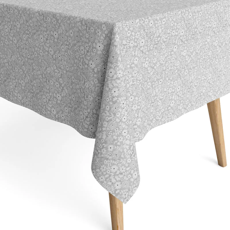 Jacquard Tischdecke aus beschichteter Baumwolle mit Fleckenschutz LARI02 hellgrau kleine Blumen Blüten eckig rund oval