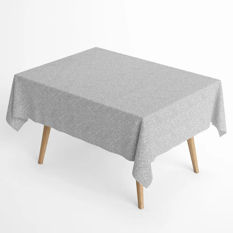 Jacquard Tischdecke aus beschichteter Baumwolle mit Fleckenschutz LARI02 hellgrau kleine Blumen Blüten eckig rund oval