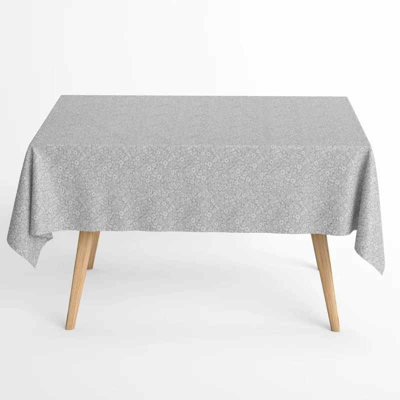 Jacquard Tischdecke aus beschichteter Baumwolle mit Fleckenschutz LARI02 hellgrau kleine Blumen Blüten eckig rund oval