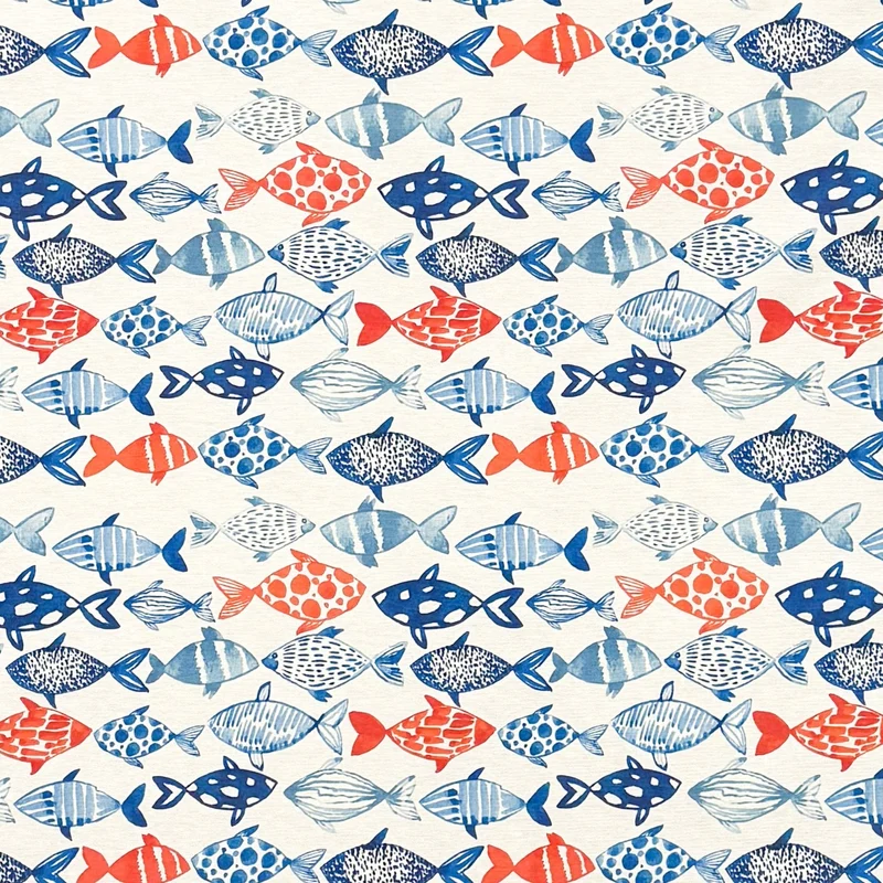 Jacquard Tischdecke aus beschichteter Baumwolle mit Fleckenschutz FLUIAD maritim Fische eckig rund oval