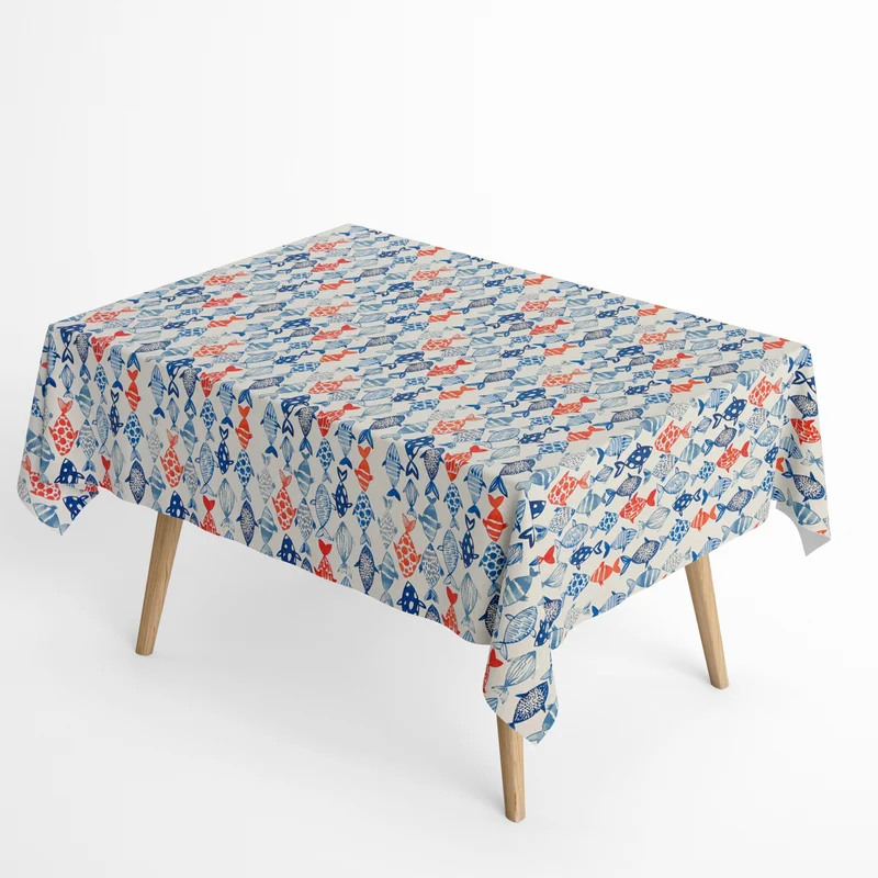 Jacquard Tischdecke aus beschichteter Baumwolle mit Fleckenschutz FLUIAD maritim Fische eckig rund oval