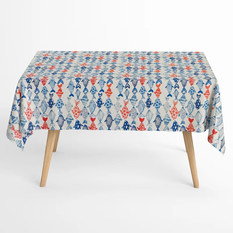 Jacquard Tischdecke aus beschichteter Baumwolle mit Fleckenschutz FLUIAD maritim Fische eckig rund oval
