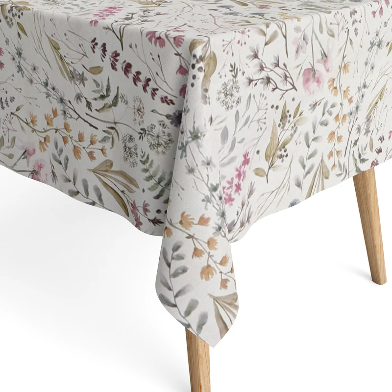 Jacquard Tischdecke aus beschichteter Baumwolle mit Fleckenschutz ULLEX pastellfarbene Gräser eckig rund oval
