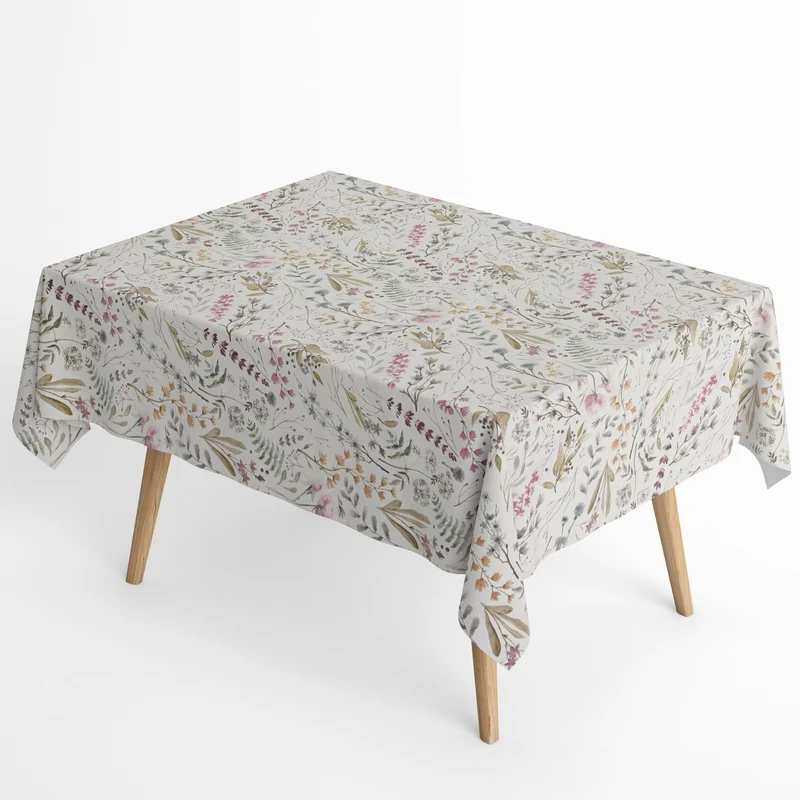 Jacquard Tischdecke aus beschichteter Baumwolle mit Fleckenschutz ULLEX pastellfarbene Gräser eckig rund oval