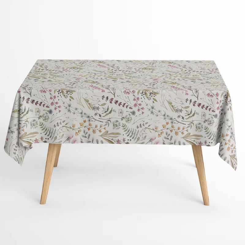 Jacquard Tischdecke aus beschichteter Baumwolle mit Fleckenschutz ULLEX pastellfarbene Gräser eckig rund oval