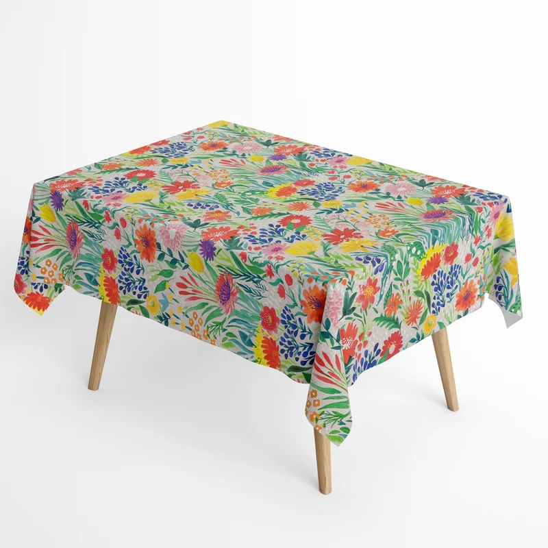 Jacquard Tischdecke aus beschichteter Baumwolle mit Fleckenschutz DANZA01 beige Blütenmeer eckig rund oval