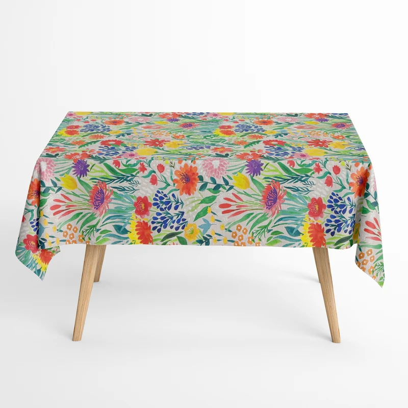 Jacquard Tischdecke aus beschichteter Baumwolle mit Fleckenschutz DANZA01 beige Blütenmeer eckig rund oval