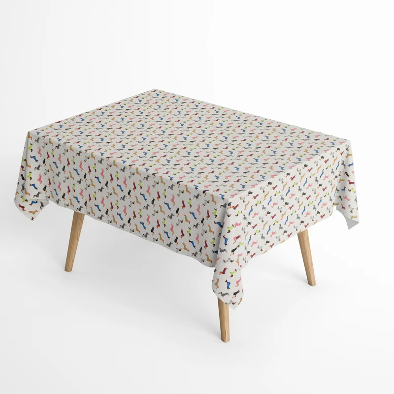 Jacquard Tischdecke aus beschichteter Baumwolle mit Fleckenschutz CAVI bunte Dackel Hunde eckig rund oval