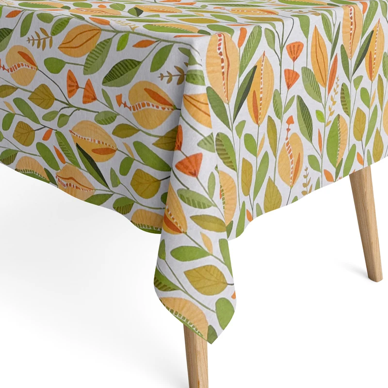 Jacquard Tischdecke aus beschichteter Baumwolle mit Fleckenschutz AURELIA BOHO Blätter Blüten eckig rund oval