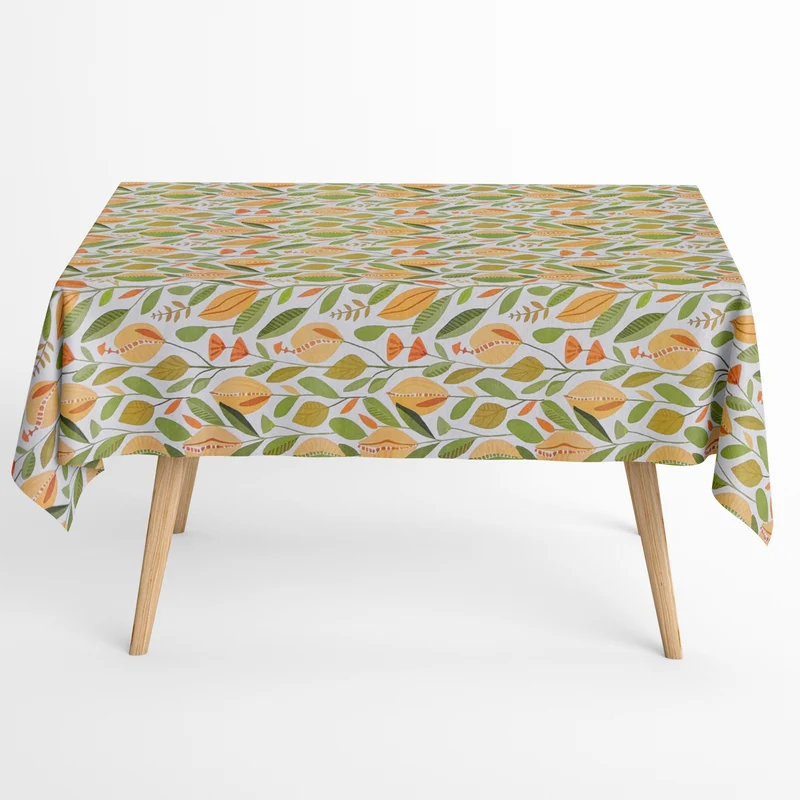 Jacquard Tischdecke aus beschichteter Baumwolle mit Fleckenschutz AURELIA BOHO Blätter Blüten eckig rund oval