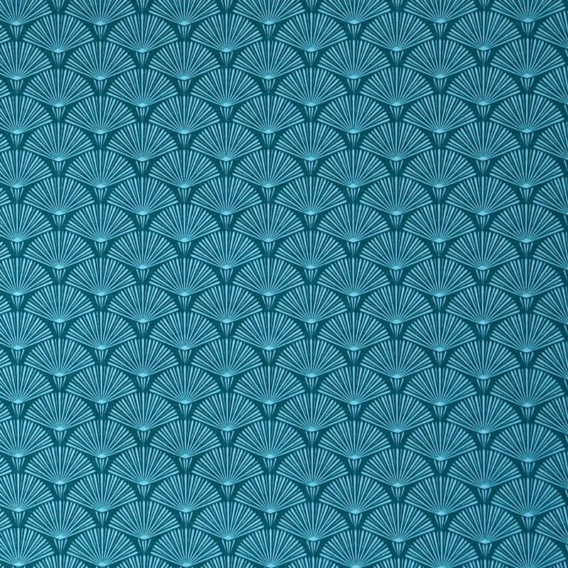 Jacquard Tischdecke aus beschichteter Baumwolle mit Fleckenschutz THEO petrol Fächer eckig rund oval