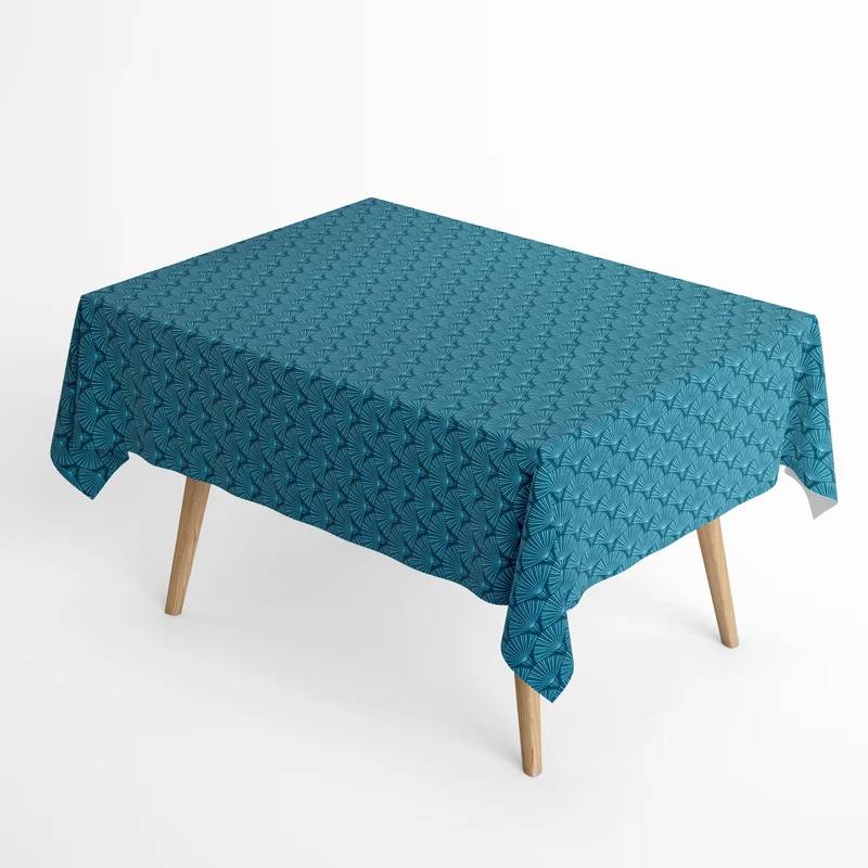 Jacquard Tischdecke aus beschichteter Baumwolle mit Fleckenschutz THEO petrol Fächer eckig rund oval
