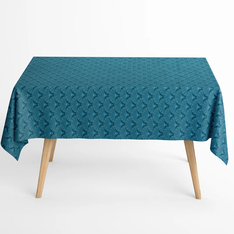 Jacquard Tischdecke aus beschichteter Baumwolle mit Fleckenschutz THEO petrol Fächer eckig rund oval